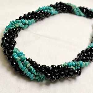 Twisted Turquoise and Black Rope Necklace
